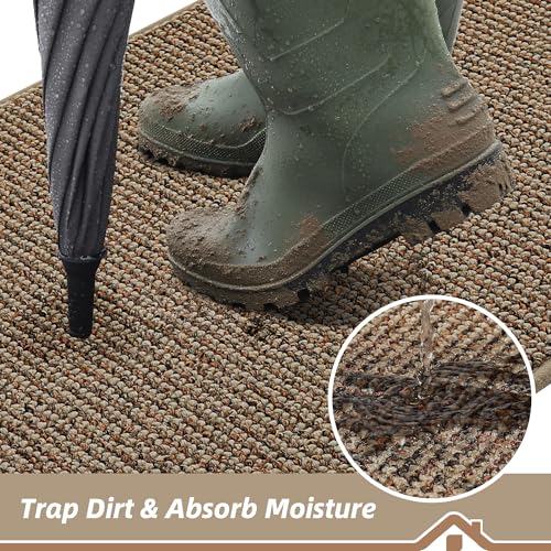 BEQHAUSE Dirt Trapper Door Mat 24" x 36", Non-Slip Washable Doormats Entrance Mat, Dirt Resistant and Absorbent Welcome Mat, Low Profile Floor Mats for Front Back Door and Entryway, Beige