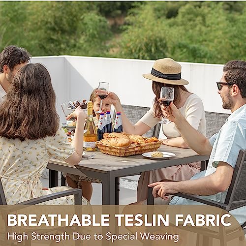 Devoko Patio Dining Set 7 Piece Outdoor Furniture with Rectangular Table and 6 Stackable Chairs Family Conversation Set for Garden Backyard Deck (Grey)