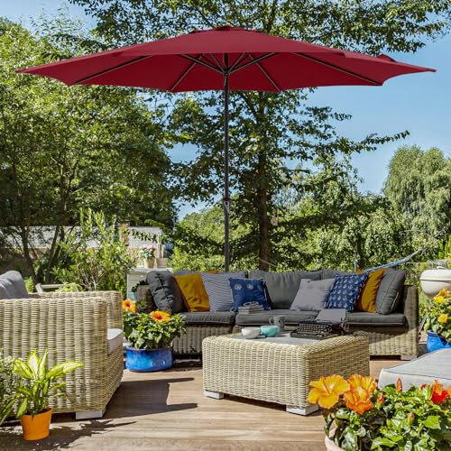 COBANA 11' Patio Umbrella, Outdoor Table Market Large Umbrella with 8 Steel Ribs and Crank, Dark Red