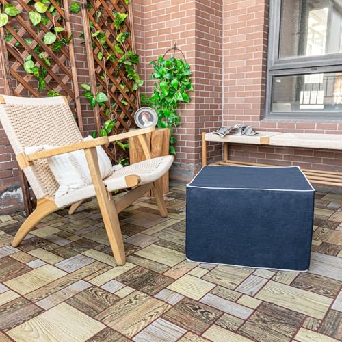 AbunHeri Outdoor Ottoman 20x20x14 Inches Outdoor Square Ottomans for Patio Modern Lightweight Foam Stuffed Pouf Outdoor Footstool Footrest (Navy Blue)