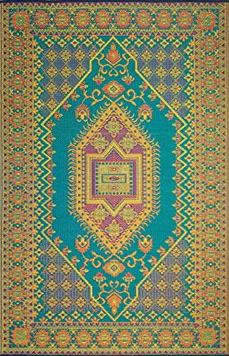 Mad Mats 4' x 6', Aqua Outdoor Rug, Reversible Plastic Mat for Patio, Porch, Poolside, Mudroom, Camping, RV, Deck
