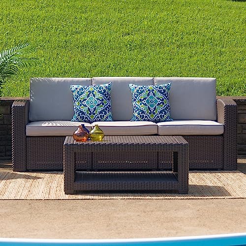 Flash Furniture Seneca Indoor/Outdoor Chocolate Brown Faux Rattan Coffee Table with Open Storage