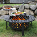OutVue 42 Inch Fire Pit with 2 Grills, Extra Large Wood Burning Fire Pits for Outside with Lid & Poker, Heavy Duty Firepit,BBQ& Outdoor Firepit & Round Metal Table 3 in 1 for Patio, Picnic, Party