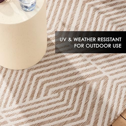 Nicole Miller New York Patio Country Ombre Geo Indoor Outdoor Area Rug, UV Fade Resistant, Low Pile, Beige/Cream, 7'9"x10'2"