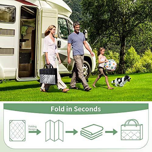 GENIMO Outdoor Rug 5' x 8' Waterproof for Patios Clearance, Reversible Plastic Straw Camping Carpet, Large Area Rugs Mats for RV, Picnic, Backyard, Deck, Balcony, Porch, Beach, Grey&White