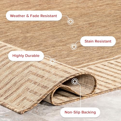 Nuloom Asha Light Brown/Ivory, 8' x 10', Casual, Striped Border, Soft and Cozy, High Traffic, Stain Resistant, Easy Clean, Durable Area Rug for Indoor/Outdoor Patio, Deck, Porch, Garden, Courtyard