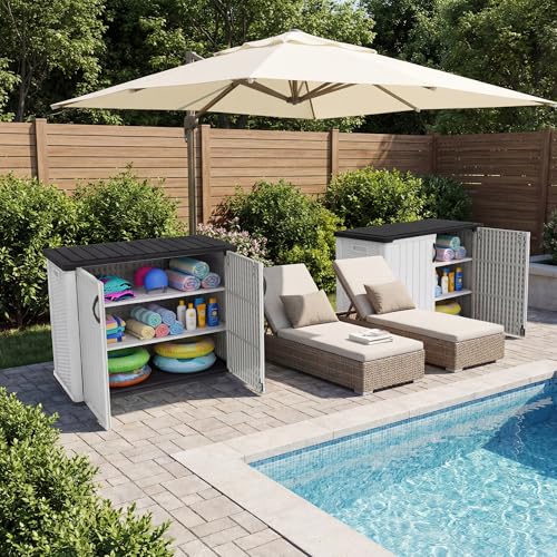 Patiowell 26 Cu.ft Plastic Outdoor Storage Cabinet, Lockable Waterproof Horizotal Storage Shed, Tool Box for Patio, Garden Tools, Garbage Cans, Pool Supplies, Easy Assembly, White(Not Include Shelves)