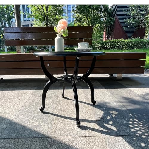 WILOUNGE Cast Aluminum Outdoor Side Table,Small Patio Table,Outdoor Coffee Tables for Patio,Garden,Balcony, for All Weather (Black, Round)