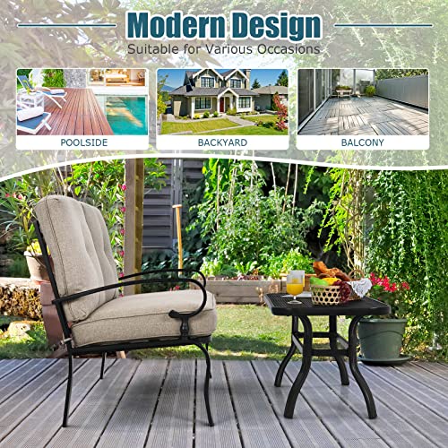 Tangkula Patio Loveseat with Table Set, 2 Seat Cushioned Sofa with Coffee Table, Patio Conversation Sofa Set with Rustproof Frame, 2 Pieces Outdoor Furniture Set for Garden, Poolside, Balcony (Beige)