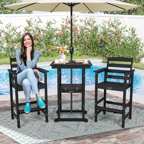 FUNBERRY Bar Height Outdoor Chair, Tall Adirondack Chair, All Weather HDPE Outdoor Bar Chairs for Bistro Patio Balcony