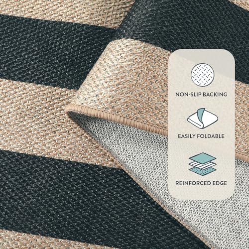 Lahome Striped Easy Jute Outdoor Patio Rug, 3x5 Washable Rugs for Entryway Porch, Farmhouse Neutral Non Shedding Indoor Outdoor Carpet for Entry Kitchen Guestroom Deck Foyer