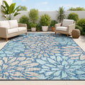 JONATHAN Y Floral Textured Weave Indoor Outdoor Area Rug 8X10 Navy/Aqua, Zinnia Modern for Backyard, Patio, Porch, Easy-Cleaning, High Traffic, Pet-Friendly, Non-Shedding (SMB110C-8)