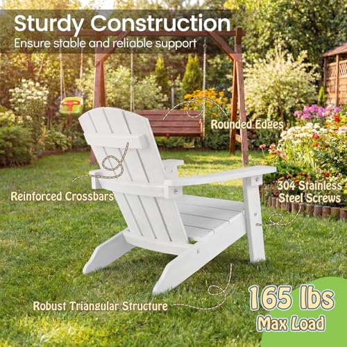 Giantex Kids Adirondack Chair, All-Weather HIPS Children's Outdoor Chair w/Ergonomic Design, Toddler Lawn Chairs for Age 3-8, Kids Beach Chair for Garden Patio Backyard (2,White)