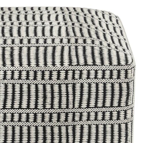 SIMPLIHOME Safford Square Pouf - 20 inch Wide Upholstered PET Polyester Ottoman in Black and White, Boho Indoor/Outdoor Footstool or Extra Seating for Living Room, Bedroom, or Patio, Assembled