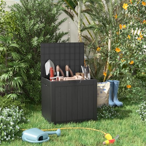 PatioZen 31 Gallon Resin Deck Box, Lockable Patio Outdoor Storage Box for Furniture, Garden Tools and Tools Storage, Waterproof Outside Storage Boxes - Black