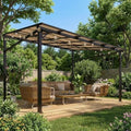 10x12ft Lean to Gazebo with Polycarbonate Hardtop Roof - Hardtop Wall Pergola, Aluminum Frame Wall Mounted Gazebo for Patio, Deck, Yard, Garden & Party Shade