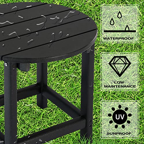 LZRS Round Adirondack Patio Side Table End Table, Outdoor Side Tables for Patio, Backyard,Pool, Indoor Companion, Easy Maintenance & Weather Resistant(Black)