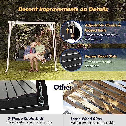 VINGLI Upgraded Patio Wooden Porch Swing for Courtyard & Garden, Heavy Duty 880 LBS Swing Chair Bench with Hanging Chains for Outdoors (Black, 5 FT)