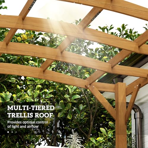 Outsunny 10' x 12' Outdoor Pergola with Arched Roof for Climbing Plant Support, Wood Gazebo Grape Trellis with Stable Structure, Concrete Anchors for Patio, Garden, Deck, Backyard, Dark Brown