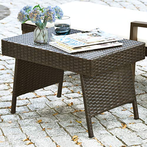 Tangkula Outdoor Folding Wicker Table, Heavy Duty Rattan Foldable Standing Coffee Side Table, for Patio Poolside Lawn Garden Balcony