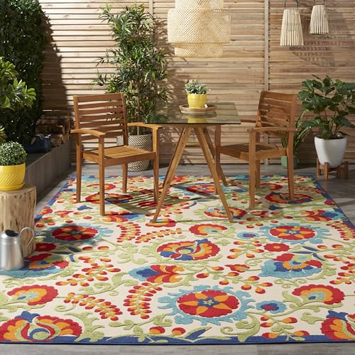 Nourison Home Aloha Multicolor 7'10" x 10'6" Area Rug - Easy Clean, Non Shedding, Bed Room, Living Room, Dining Room, Kitchen (8' x 11')