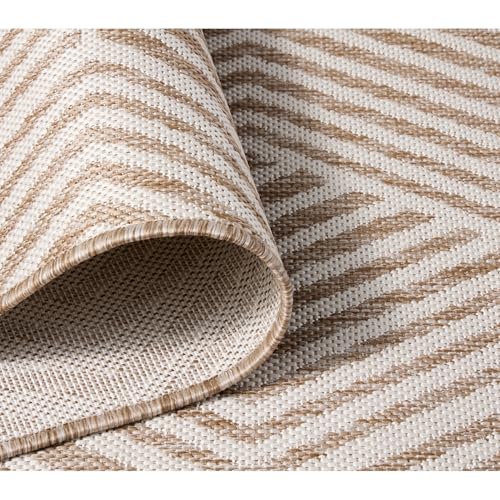 Nicole Miller New York Patio Country Ombre Geo Indoor Outdoor Area Rug, UV Fade Resistant, Low Pile, Beige/Cream, 7'9"x10'2"