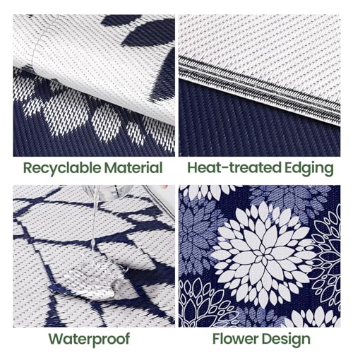 LuxStep Outdoor Rug Waterproof Outdoor Plastic Straw Rug Reversible Patio Rug Mat Outdoor Decor Large Area Mats for RV, Picnic, Backyard, Deck, Balcony, Porch, Beach, Camping, 5' x 8' Blue