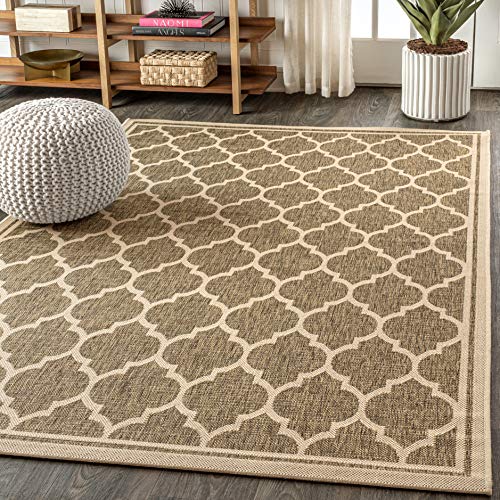 JONATHAN Y Moroccan Trellis Indoor Outdoor Area Rug 8X10 Brown/Beige, Trebol Textured Weave for Backyard, Patio, Porch, Easy-Cleaning, High Traffic, Pet-Friendly, Non-Shedding (SMB109A-8)