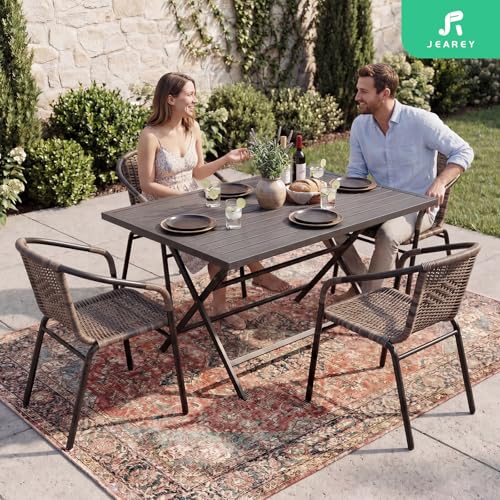 JEAREY Outdoor Patio Rattan Dining Chairs Set of 4, All Weather Stackable Dining Chairs for Lawn, Restaurant, Garden, Brown