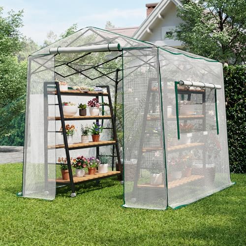 8.7x6.6x7 ft Walk-in Greenhouse, Portable Plant Hot House with Zipper Windows & Doors, Heavy-Duty PE Cover & Steel Frame, for Garden, Backyard