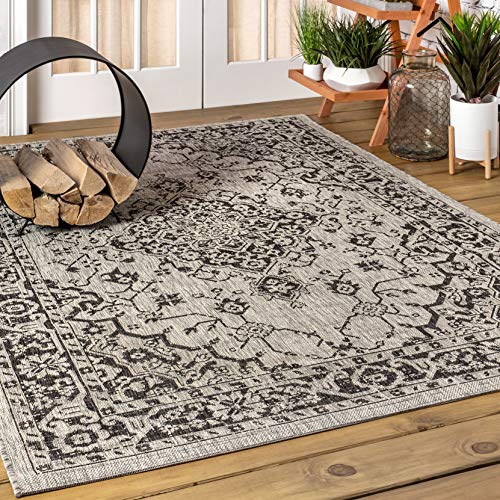 JONATHAN Y Boho Medallion Indoor Outdoor Area Rug 8X10 Gray/Black, Rozetta Textured Weave for Backyard, Patio, Porch, Easy-Cleaning, High Traffic, Pet-Friendly, Non-Shedding (SMB102D-8)