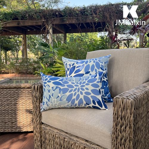 JMKaixin Pack of 2 Patio Lumbar Pillows, 12”x20” Fade Resistant Outdoor Waterproof Lumbar Pillow with Inners, Decorative Garden Lumbar Cushions for Home Patio Terrace Sofa Use