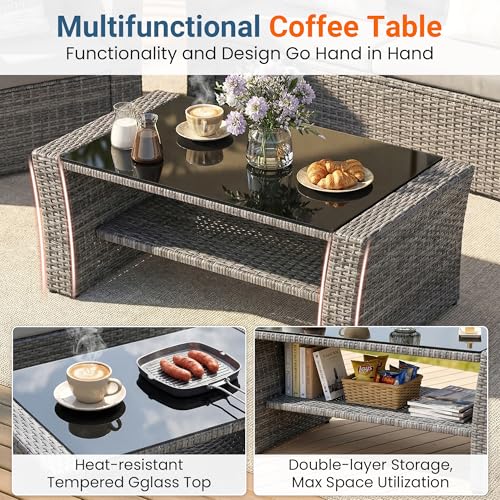 Wisteria Lane Patio Furniture Set, Wicker Outside Outdoor Furniture for All Weather, Patio Sofa with High Backrest Support and Wide Armrest for Backyard, Balcony, Deck, Porch, Ash Gray