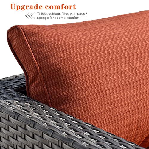 HOOOWOOO Patio Outdoor Sectional Furniture Sofa Set,7 Piece U Shaped Corner Wicker Rattan Couch Set,Rustic 6 Persons Summer Patio Conversation Set for Outside Porch Deck Garden(Orange Red)