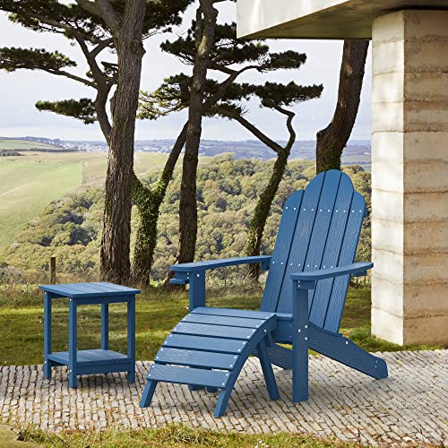 LUE BONA HDPS Adirondack Chairs Set of 4, Long-Lasting All-Season Outdoor Patio Chairs, Hidden Cup Holder, 350 LBS, Navy Blue