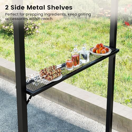 Tangkula 7ft Grill Gazebo, Patio Barbecue Canopy with Serving Shelf and Storage Hooks, Curved Grill Shelter w/Heavy-Duty Steel Frame Sunshade Awning for Outdoor Garden (Gray)