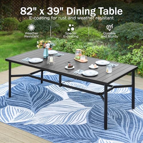 PHI VILLA 9 PCS Patio Dining Set for 8 Person, Padded High Back Outdoor Swivel Chairs and Large Metal Table, Patio Table and Chairs Set for Outdoor Deck Lawn Garden