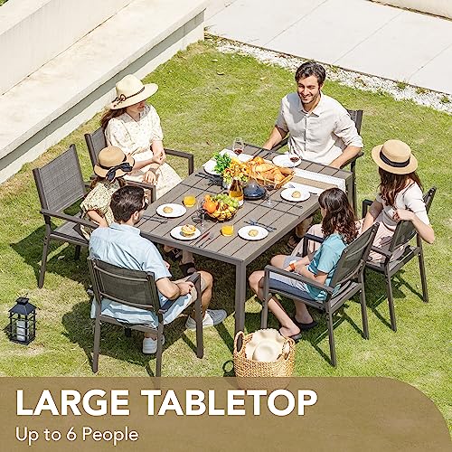 Devoko Patio Dining Set 7 Piece Outdoor Furniture with Rectangular Table and 6 Stackable Chairs Family Conversation Set for Garden Backyard Deck (Grey)