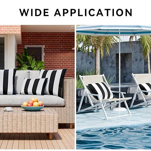 WESTERN HOME WH Pack of 2 Decorative Outdoor Waterproof Striped Throw Pillow Covers Polyester Garden Modern Farmhouse Striped Cushion Cases for Patio Tent Balcony Couch Sofa 18x18 inch Black