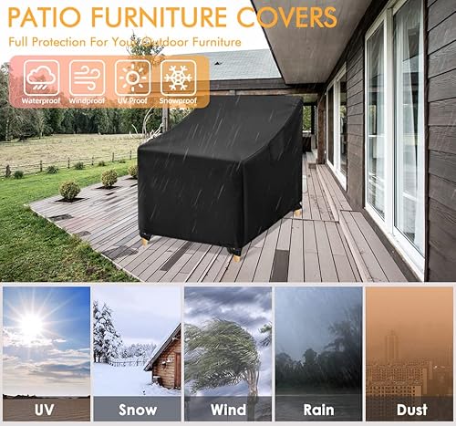 WLEAFJ Outdoor Chair Covers Waterproof, Black Lawn Patio Furniture Covers, Heavy Duty Wicker Garden Sofa Chair Cover, 2 Pack - 30" W x 37" D x 31" H