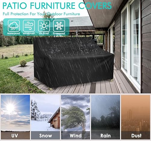WLEAFJ Patio Sofa Cover Waterproof, 3-Seater Outdoor Sofa, Heavy Duty Deep Lounge Loveseat, Large Lawn Furniture with Air Vent, 82.6’’ W x 39’’ D x 28’’ H