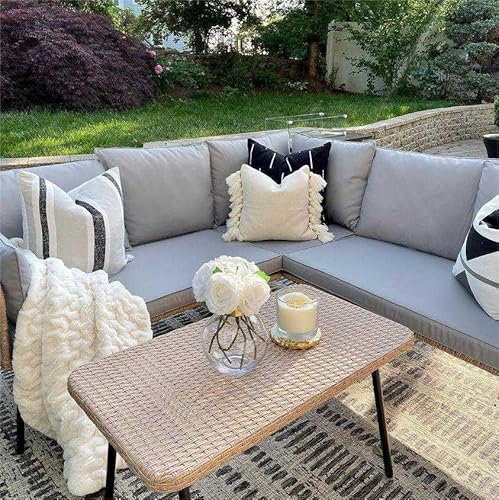 YITAHOME 4 Pieces Patio Furniture Set, Outdoor Wicker Conversation Sectional L-Shaped Sofa with 5 Seater for Backyard, Porch, Boho Detachable Lounger with Thickness Cushions and Side Table - Grey