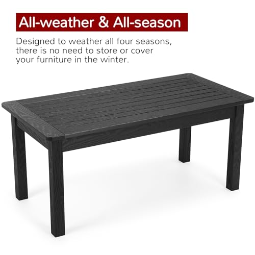 Stoog Outdoor Coffee Table, All-Weather Poly Lumber Patio Side Table, Rectangle End Table for Backyard, Porch, Garden, Balcony & Deck, Black