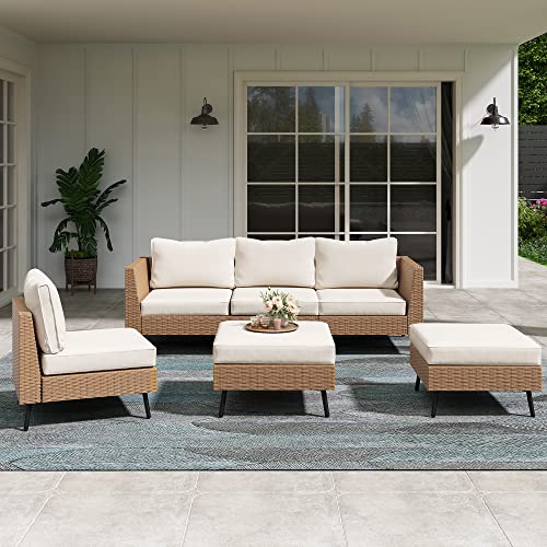 LAUSAINT HOME Outdoor Patio Furniture, 6 Piece Outdoor Sectional Sofa PE Rattan Wicker Patio Conversation Sets