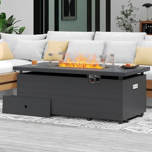 Sundale Outdoor 51 Inch Outdoor Fire Pit Table, 50, 000BTU Rectangle Propane Fire Pit with Sliding Tank Holder