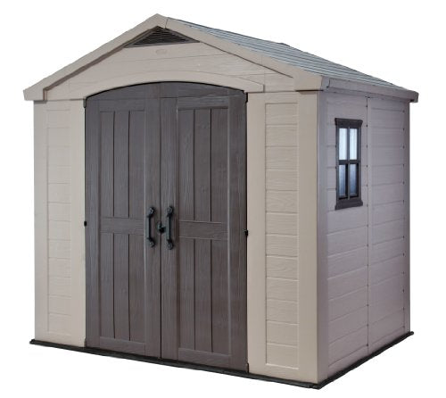Keter Factor (8x6 ft) Large Resin Outdoor Storage Shed for Patio Furniture, Lawn Mower, Garden Accessories Yard Tools