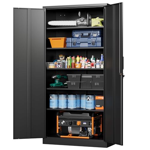 Letaya Metal Garage Storage Cabinets with Lock-72 Tall Tool Organizer Steel Lockers, 5 Adjustable Layers Shelves for Home