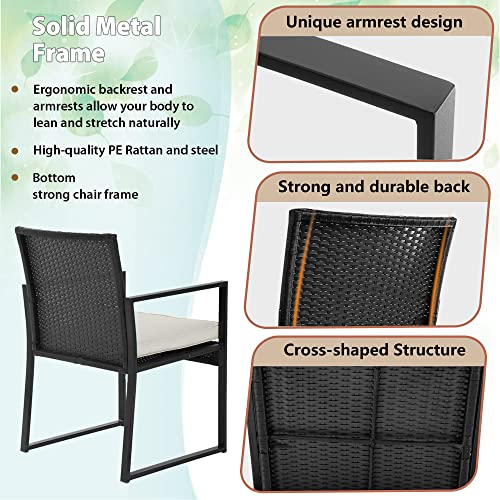 FDW | 3-Piece Patio Furniture Set | Khaki |Outdoor Wicker Furniture with Coffee Table | Modern Rattan Chairs Conversation Set | Outdoor Seating | Weather-Resistant | for Porch, Garden, Lawn