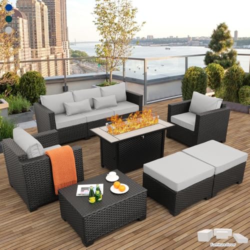 Patio Furniture Set 45 In Outdoor Fire Pits 7 Pieces Outdoor Patio Furniture 60000 BTU Outdoor Propane Fire Pit Table Patio S