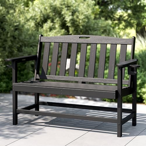 PHI Villa 50 Inches HDPE Outdoor Bench Weatherproof Garden Bench with 700 lbs Capacity, 2-Person Patio Benches for Outside